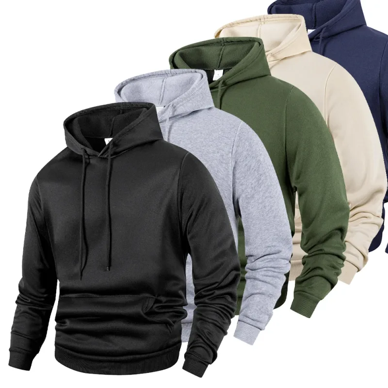 Herre Casual Thicken Hættetrøjer Efterår Vinter Langærmet Pullover Mode Løs Ensfarvet Sweatshirt Forår Varm Udendørs Hættetrøje