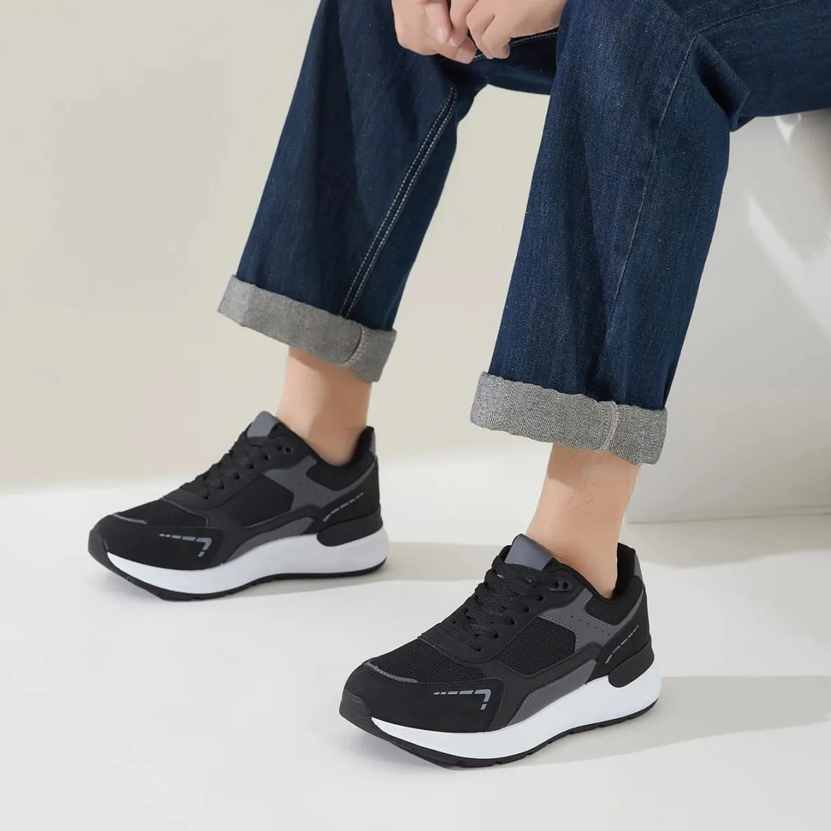 Desai Men's 2026 Autumn Retro Running PU Leather Mesh Sneakers Comfort Lace-up For Daily Commute Outdoor Casual Sneakers Wear