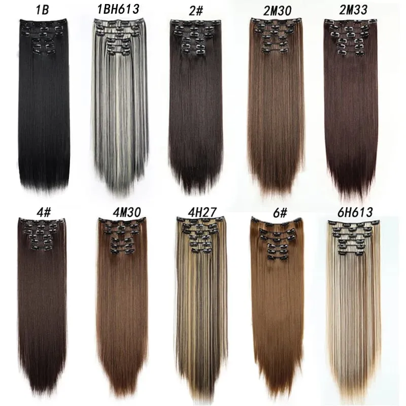 24Inch 16 Clips in Hair Extensions Long Straight Hairstyle Blonde Black Hairpieces Heat Resistant False Hair Daily Use Cosplay