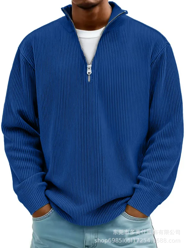 Men's Autumn Winter Stand-Collar Zip-Up Sweatshirt Loose Long Sleeve Casual Daily Outdoor Fashion Trendy Men's Outerwear