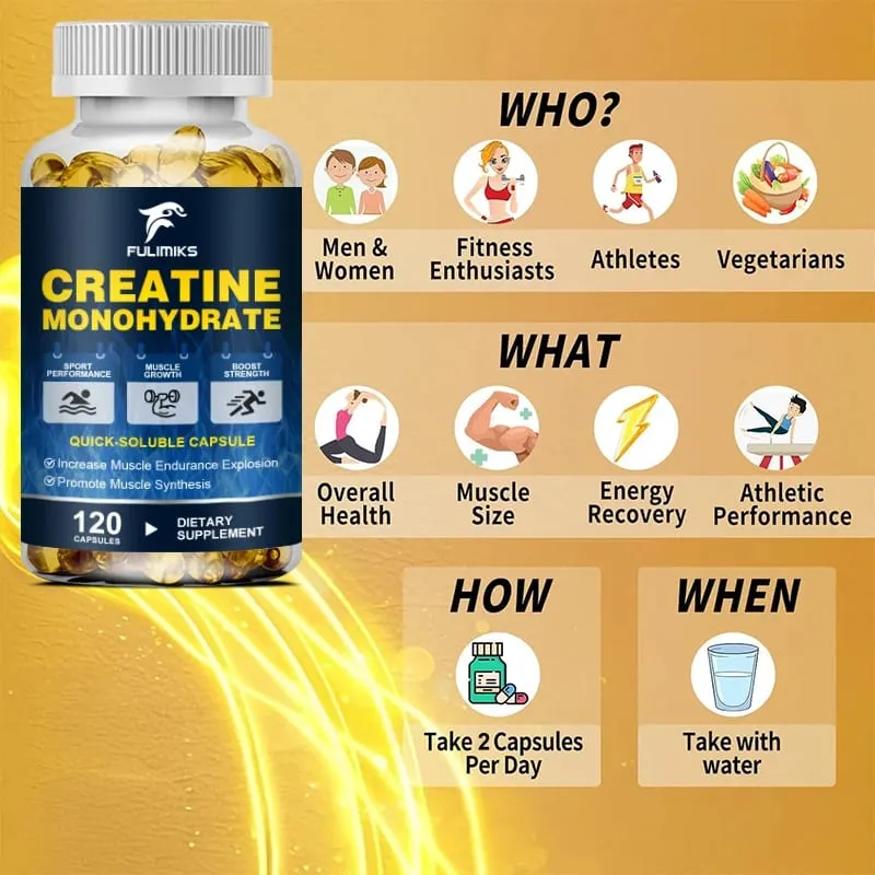 High Potency Creatine Monohydrate Capsules 3000mg Supports Muscle Growth Athletic Performance Energy Levels & Daily Gym