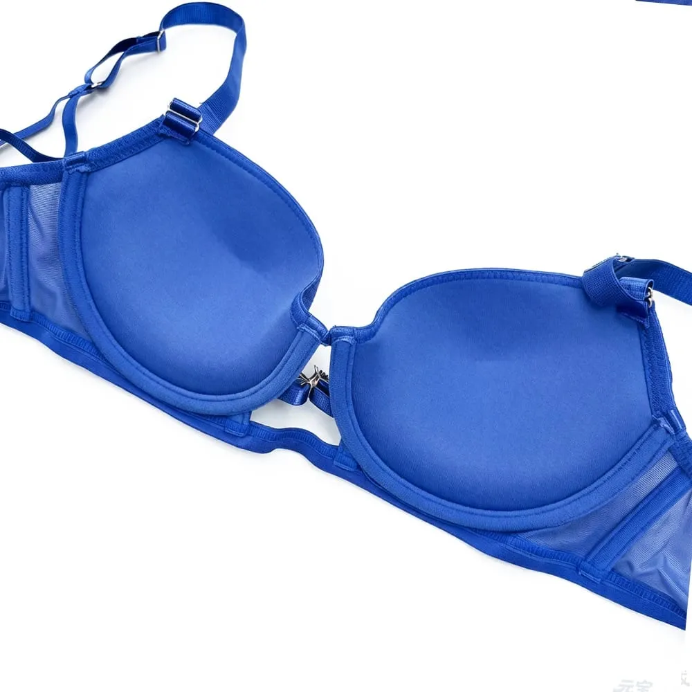 Set reggiseno con ferretto in rete con catena in metallo da donna sexy scava fuori 2 pezzi lingerie reggiseno push up e slip