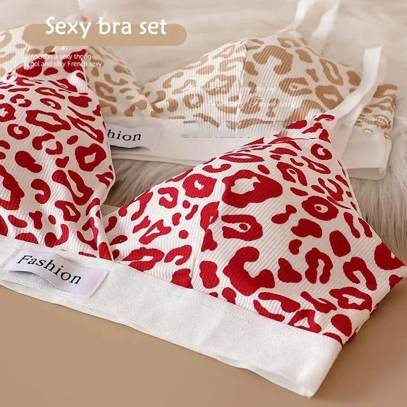 Women Seamless Bra Set Sexy Lingerie Low Waist Panties Leopard Bralette Set Vneck Sport Brassiere Female Cotton Underwear