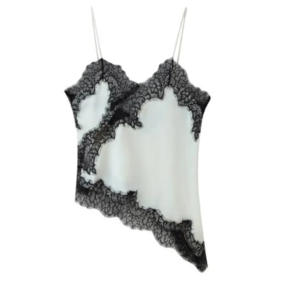 Women Sexy Satin Lace Trim Cami Tops Silk V Neck Spaghetti Strap Tanks Tops Y2k Coquette Loose Going Out Camisoles Streetwear