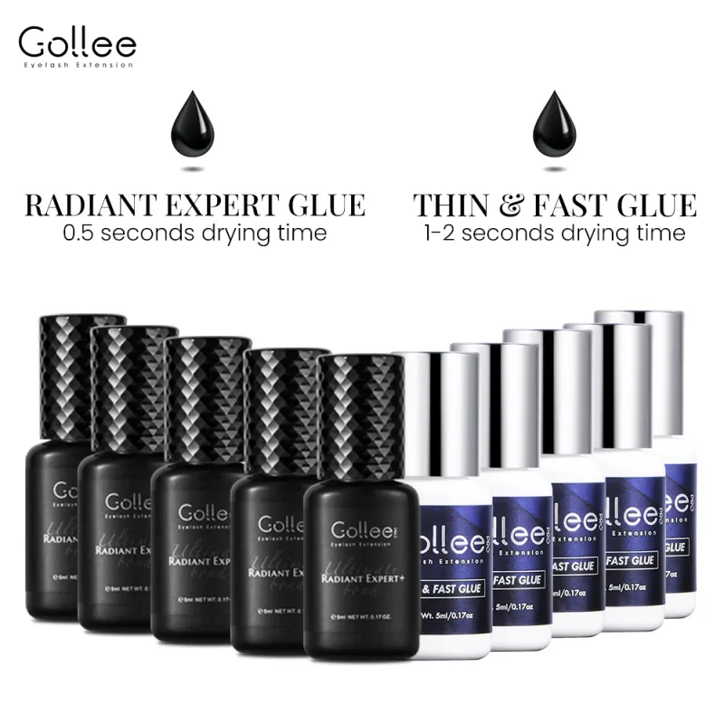 Gollee 0.5-1s Fast Dry Glue for Eyelash Extension Hypoallergenic Lash Extension Glue for Professional Artists Eyelashes Supplies