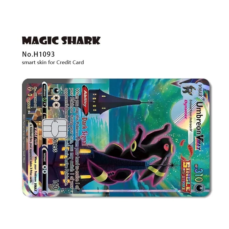 Magic Shark Mew Charizard EX Eevee Gengar Pikachu TCG Card Holographic Laser Skin Film Sticker for Bank Credit Card