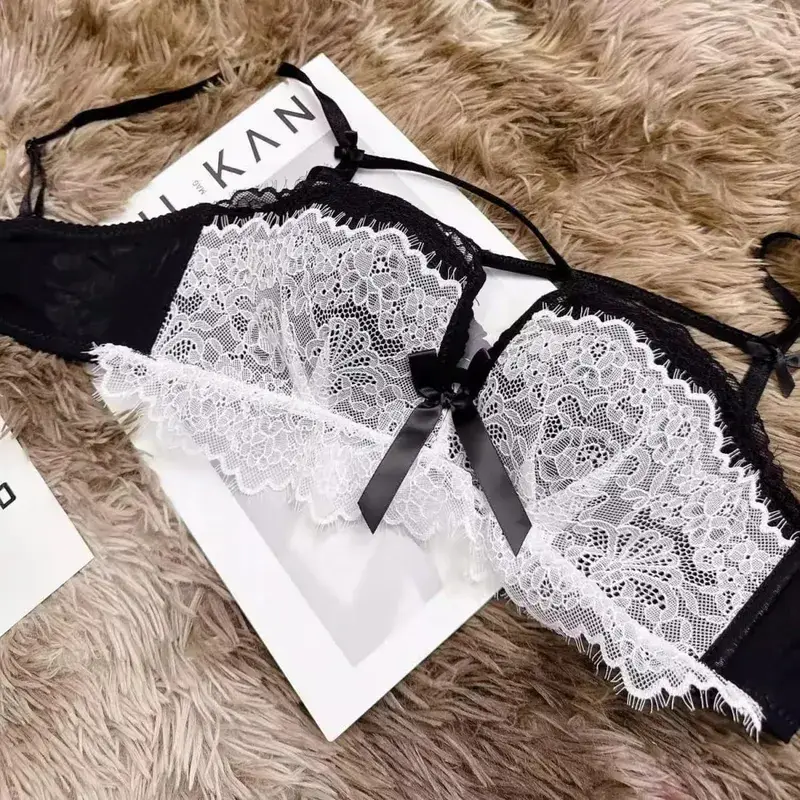 Sujetador Push Up para Busto Pequeño - Conjunto de Bralette de Encaje Francés Chic Soporte de Comodidad Inalámbrico Ropa Interior Anticaída para Mujeres Pequeñas