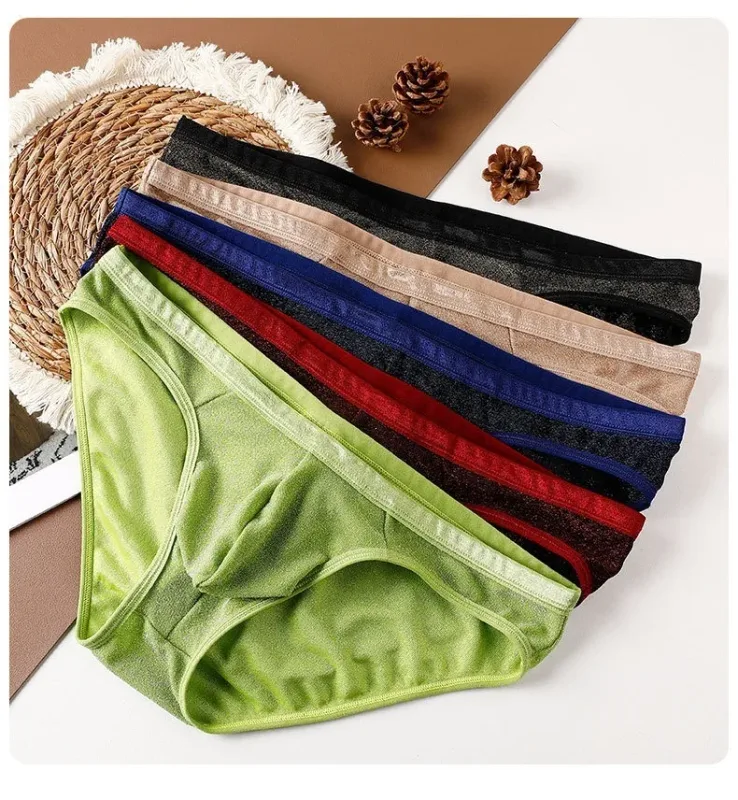 Men's Ice Silk Triangle Panties Sexy U-Shape Thin Briefs Breathable Mesh Low-Waist Underwear