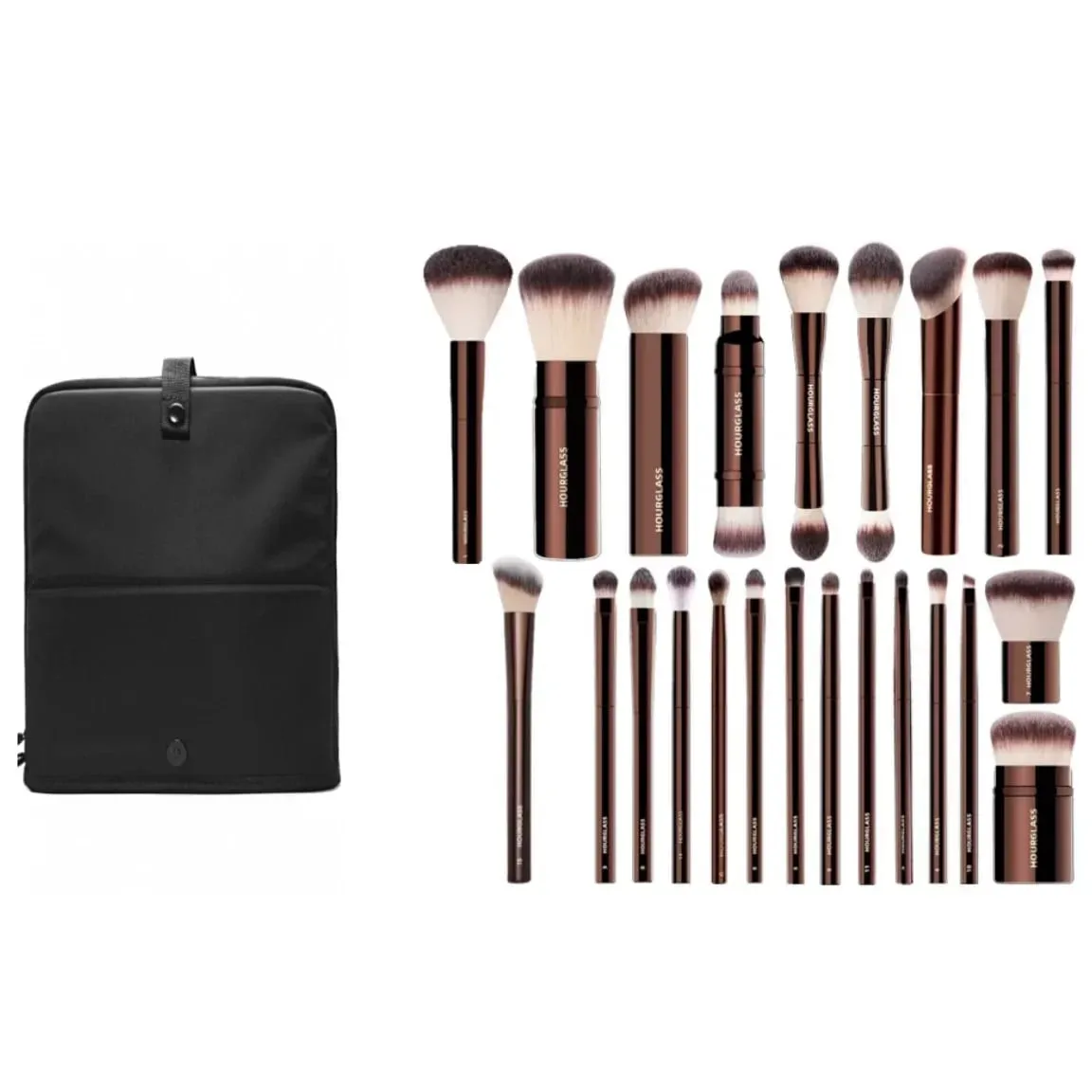 Hourglass The Full 23pcs Luxury Makeup Brushes Set Soft Synthetic Hair Metal Handle Complete Cosmetic Brush Set Free Pouch