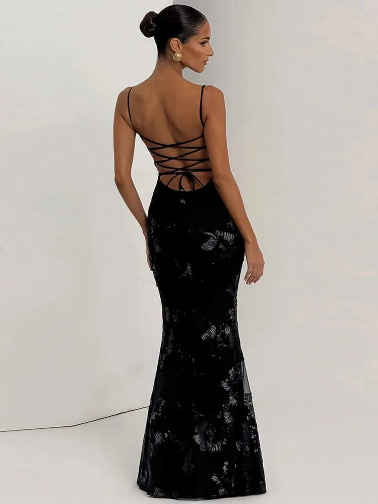 Cutenew Trend Women Maxi Dresses na walang manggas na Fashion Sexy Suspenency Low Neck Backless Bandage Bodycon Female Party Long Robe