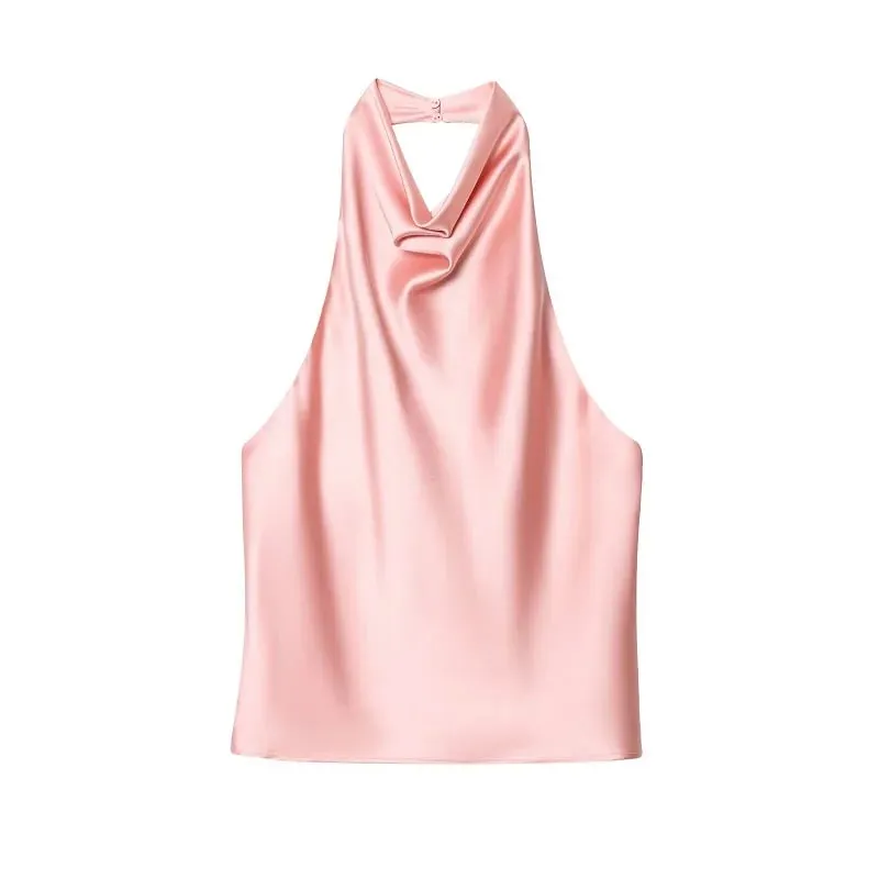Satin Halter Tops for Women off Shoulder Backless Tops Woman 2026 Sexy Strapless Women's Tops Camisole Beach Top Female