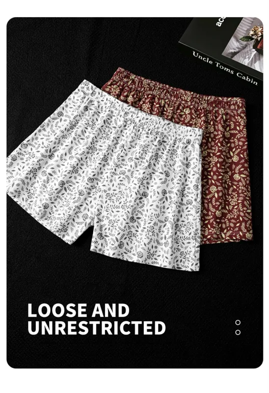 MiiOW 3Pcs Cotton Men Underwear Boxershorts Breathable Rose Print Man Underpants Skin-friendly Large Size Men's Shorts Panties