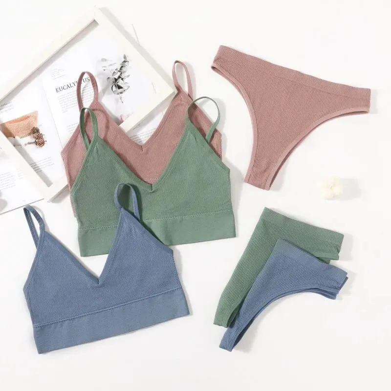 Women Seamless Bra And Panties Set Low Waist High Leg Cut Thongs Non-Wire Bra Top Sexy Lingerie Ladies U-Back Underwear Set