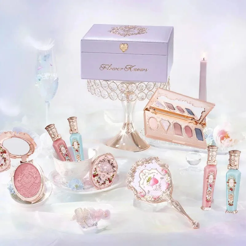 Flower Know Strawberry Rococo Set Kado All-In One Kit Rias Wajah Profesional Penuh Cermin Taman Blush On Bubuk Krim Bibir Flowerknows