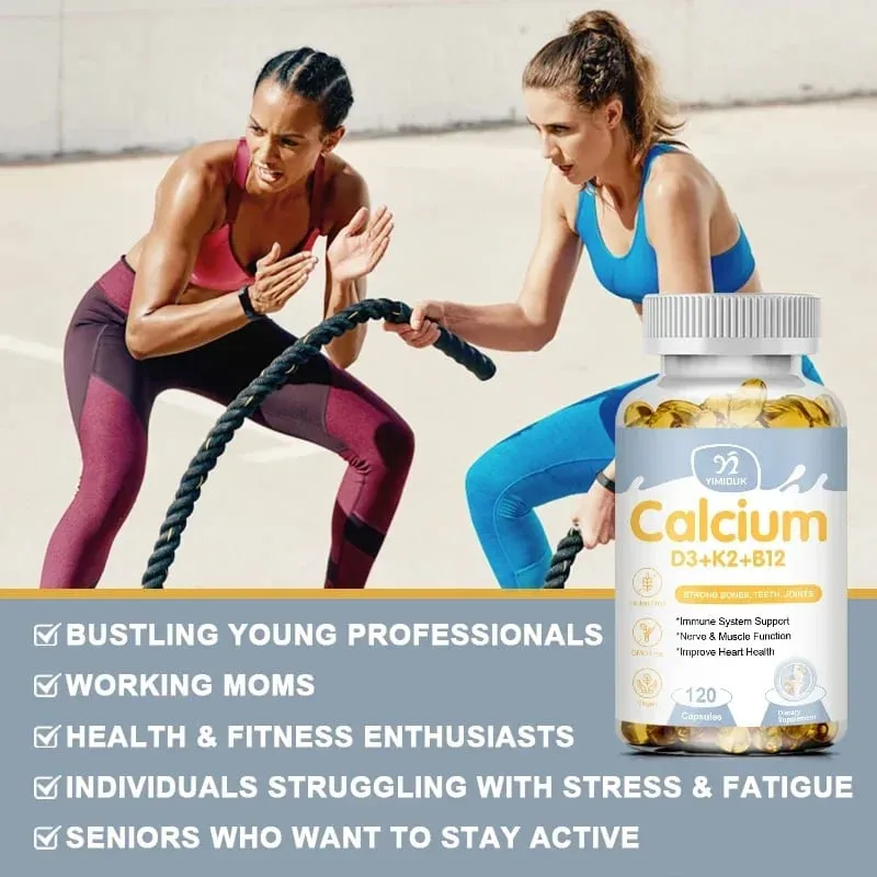 Premium Calcium D3 K2 B12 Capsules Supports Bones & Teeth Calcium Absorption Nerve Health Muscle Function & Vitality