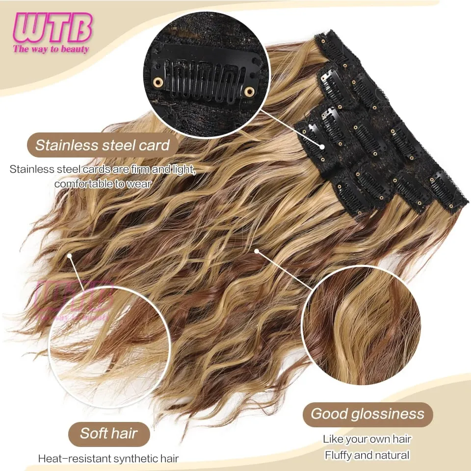 Clip In Hair Extension Synthetic Hair 12Inch 4 PCS Set Wavy Curly Hair Extension Synthetic Hairpieces Para sa Babaeng Babae Araw-araw na Paggamit