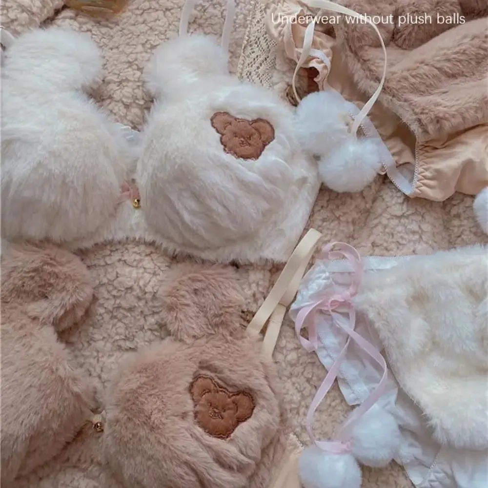 Fashion Women Lingerie Set No Steel Ring Cartoon Bear Winter Bra & Brief Sets Soft Women Lingerie Women