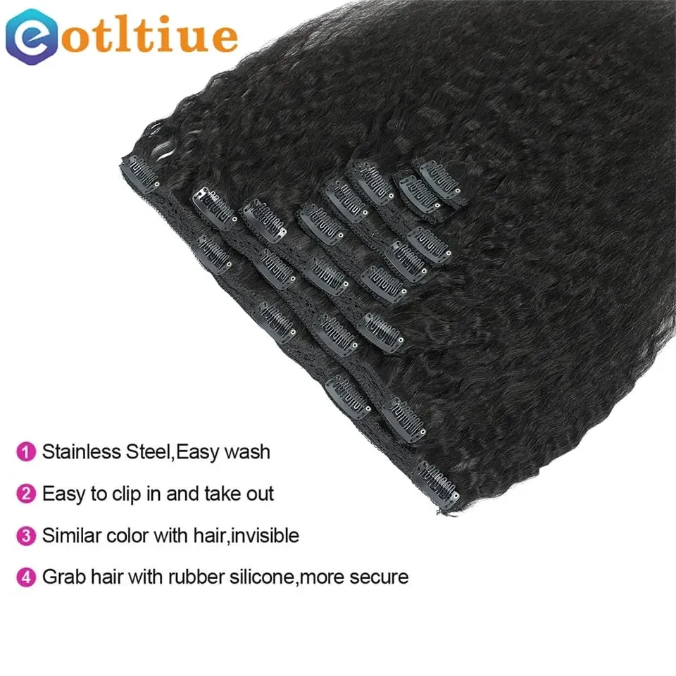 Kinky Straight Clips In Human Hair Extensions Natural Color In Brazilian Remy Human Hair 120G 8Pcs/Set Full Head For Women Natural Color Invisible Wefe Remy Clip Ins Yaki Human Hair Wholesale Burmese Clip in Hair Extensions