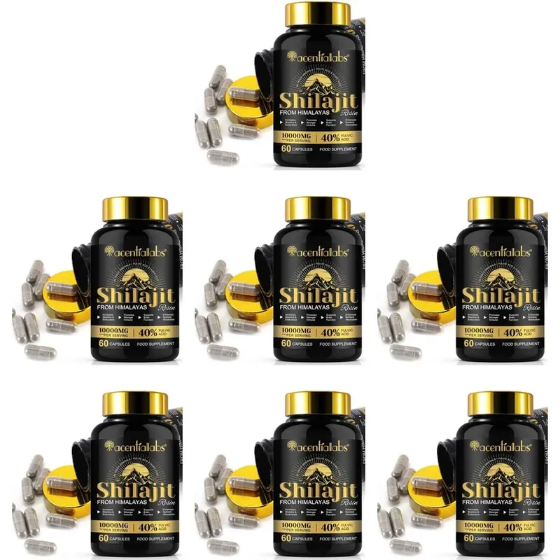 Shilajit Resin Capsules from Himalayas 1000mg 10:1 Extract 40% Fulvic Acid 60 Count Supports Stamina & Endurance Brain Function