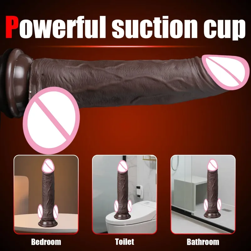 Sex Toys Thrusting Dildo Vibrator Lifelike Heated Silicone Black Dildos with 10 Thrusting & 10 Vibrating Modes for G Spots clit