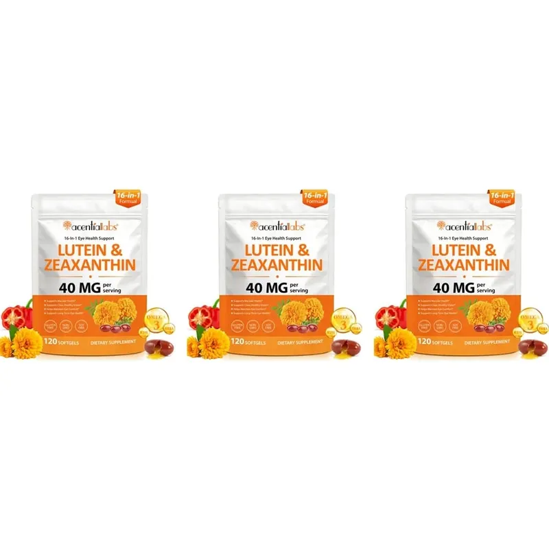 Acentiallabs Lutein Zeaxanthin Softgels 40mg Omega-3 EPA DHA Vitamins For Eye Health & Blue Light Support Adult 120 Count