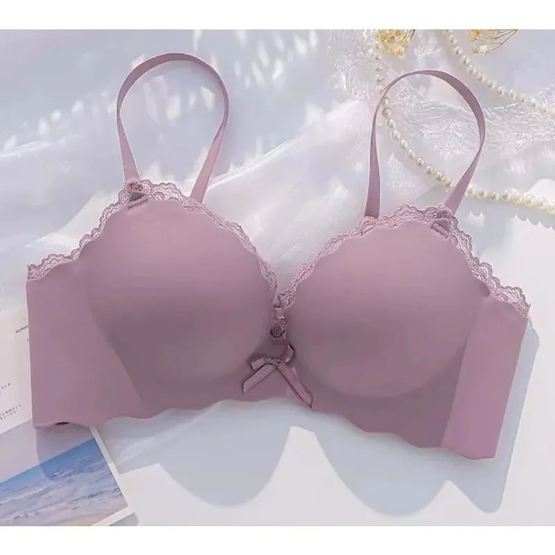 Women Lingerie Bra Panty Set AA Cup Wireless Seamless Push‑up Padded One‑piece For Small Flat Chest Soft Comfort Daily Underwear