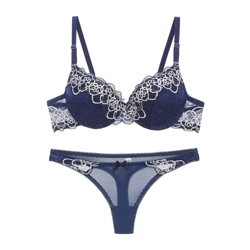 high-end brand New Arrival lace bra set push up underwear set women panties thin thick cup hollow lace intimates bras lingerie