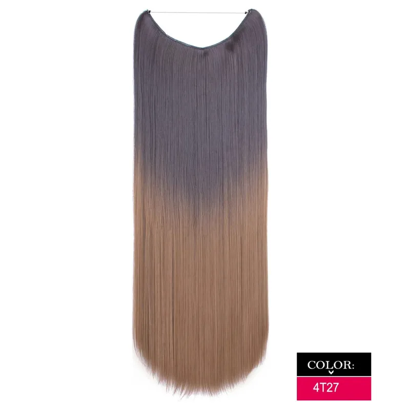 Synthetic One piece Hair Extensions No Clip No Glue Invisible 24inch Long Straight Wave Heat Resistant String Hairpiece
