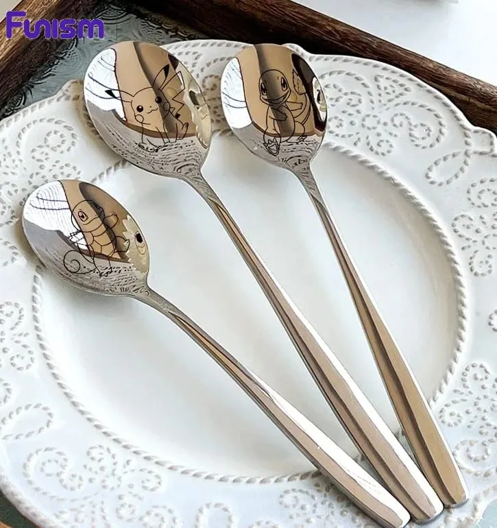 FUNISMPokemon Pikachu Children Spoon Cute Baby Soup Stainless Steel Ladle Home Food for Tableware Spoon Birthday Gifts