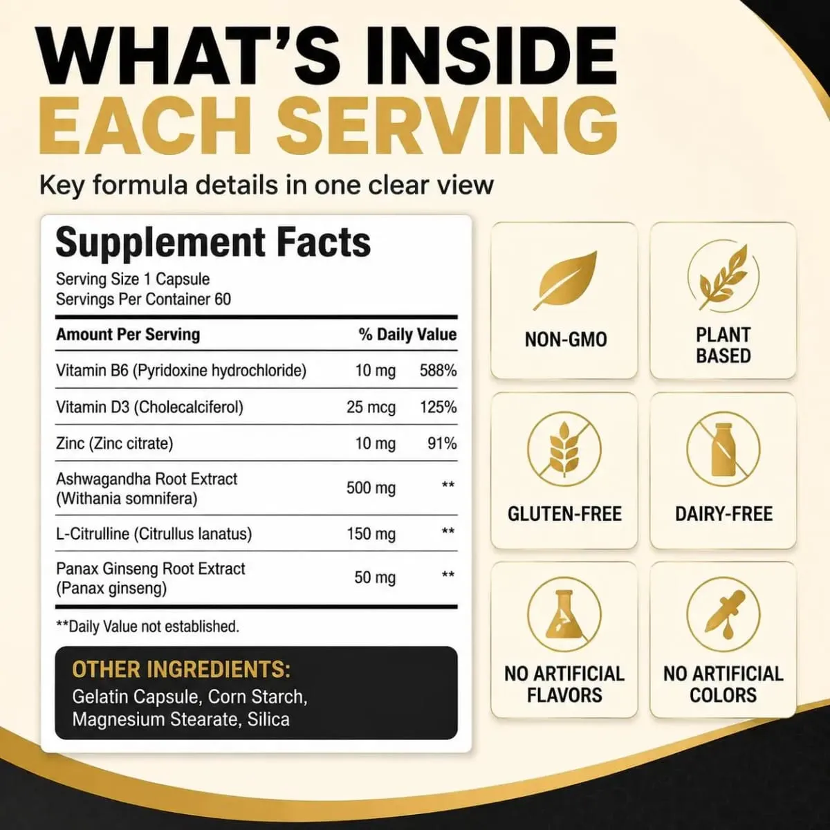 Docteat Men's Energy & Vitality Capsules with B6 D3 Zinc Ashwagandha L-Citrulline Panax Ginseng Daily Support 60 Capsules