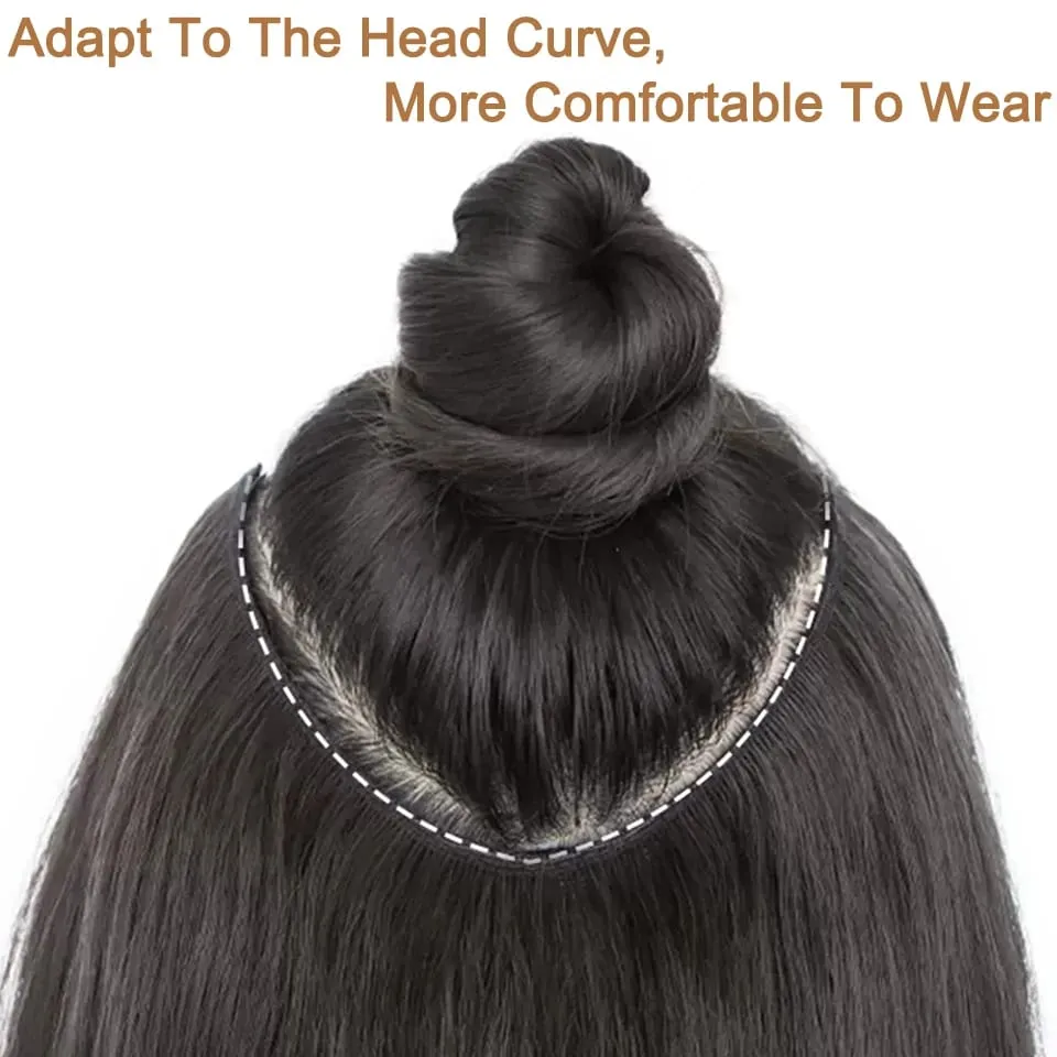 Synthetic Long Straight Hairstyles Clip In Hair Extension V Shape Heat Resistant Hairpieces Brown Black Hair