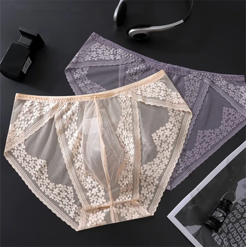 Lace men's underwear ice silk calzoncillos hombre 3D convex bag adults 18 plus size sexy lingeries for man tangas japonesa new