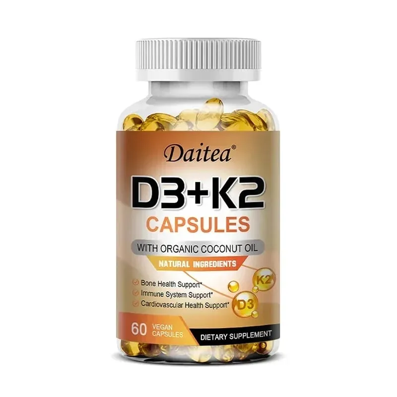 Vegansk vitamin D3 K2 kapsler - Økologisk kokosolie - Dagligt tilskud for et sundt immunsystem og knogler Gluten- og sojafri