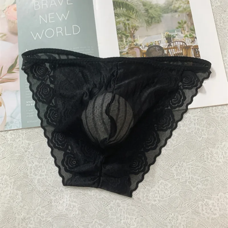 Men Seamless Lace Extreme Men's Panties Mesh Sheer Very Hot Lingerie Gay Sissy Bulge Pouch Bikini Briefs Underwear Underpants