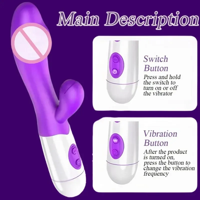 Tavşan Vibratör G-spot Silikon Yapay Penis Çift Titreşimli Klitoris Stimülatörü 10 Hızları Şarj Edilebilir Su Geçirmez Seks Oyuncak Kadınlar için