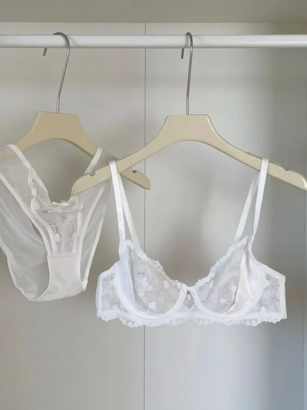 Set Pakaian Dalam Pelangsingan Renda Perancis Seksi Push Up Bra & Seluar Dalam Ringan Mewah Mewah Nipis Cincin Keluli YUQI Set Kawalan Perut Push Up Seksi — image 7