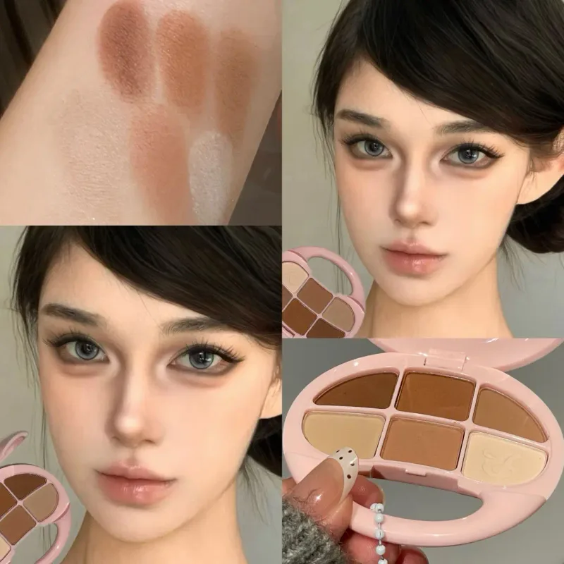 Pink Brown Six Color Eye Shadow Disk Low Saturation Matte Pearlescent Eyeshadow Palette Korean Makeup Matte Shimmer Eye Cosmetic