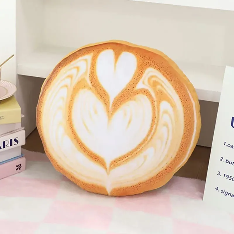 36x36cm Latte Coffee Round Plush Pillow Stuffed Soft Drink Food Images Seat Cushion for Sofa Chair Indoor Decor Gift