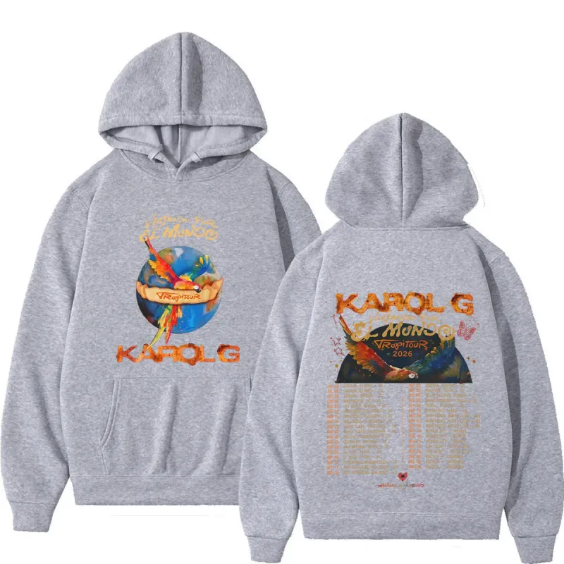 Karol G Viajando Por El Mundo Tropitour 2026 Graphics Hoodie Men Women Loose Casual Pullover Long Sleeves Fashion Sweatshirts