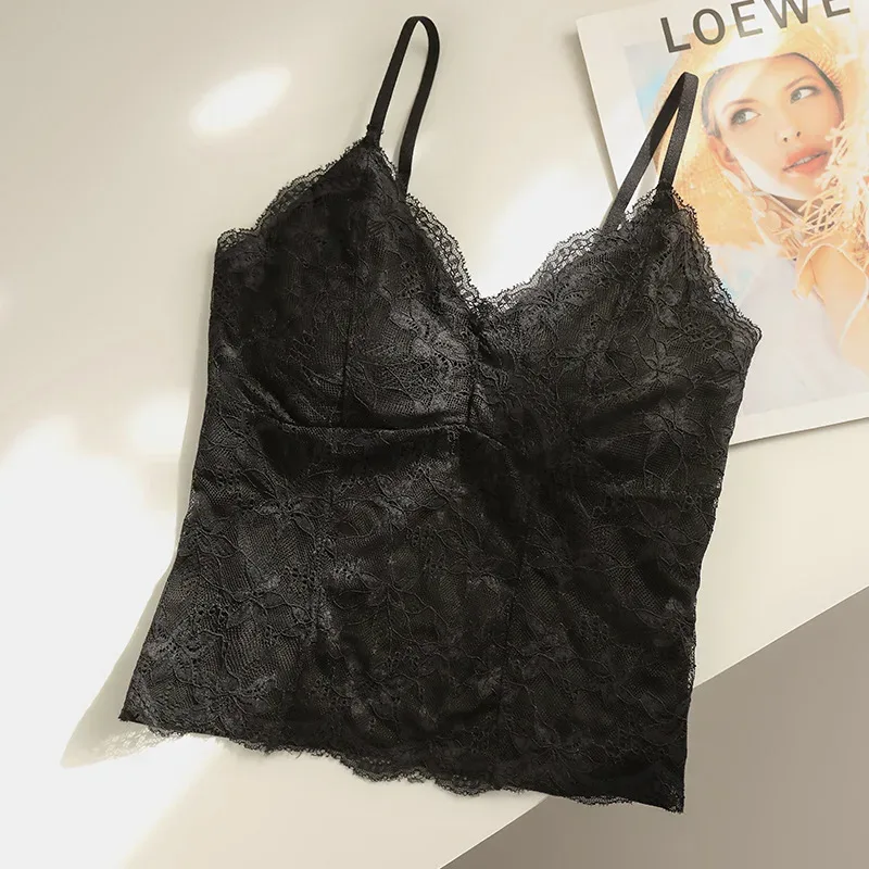 Sexy Pure Hot Girl Lace Ladies' Tank Top Camisole Girl's Bra Pad Slim Base Layer Strapless Top Women Camisole Vest Everyday Wear