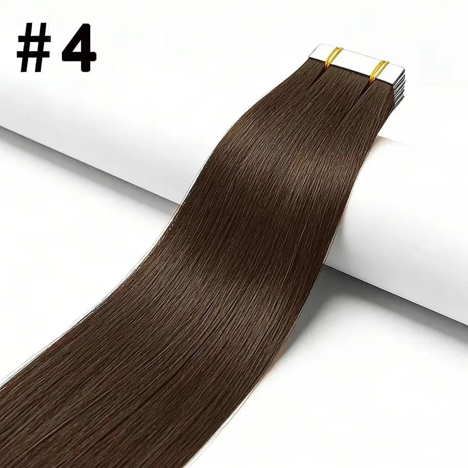 Invisible Tape In Hair Extensions 100% Human Hair #4 Chocolate Brown Straight Tape In Human Hair Extensions 20pcs 50g For Women