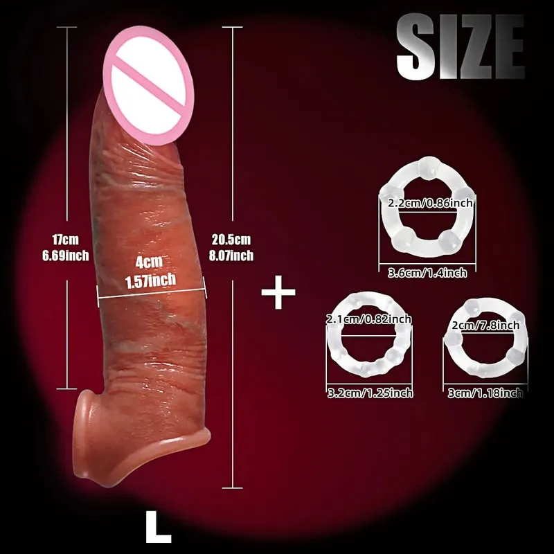 Realistisk 8''Penis Sleeve Sexlegetøj Til Mænd Silikone Penis Kondom Genanvendelig Penis Sleeve Penis Extender Mandlige Par Voksenlegetøj