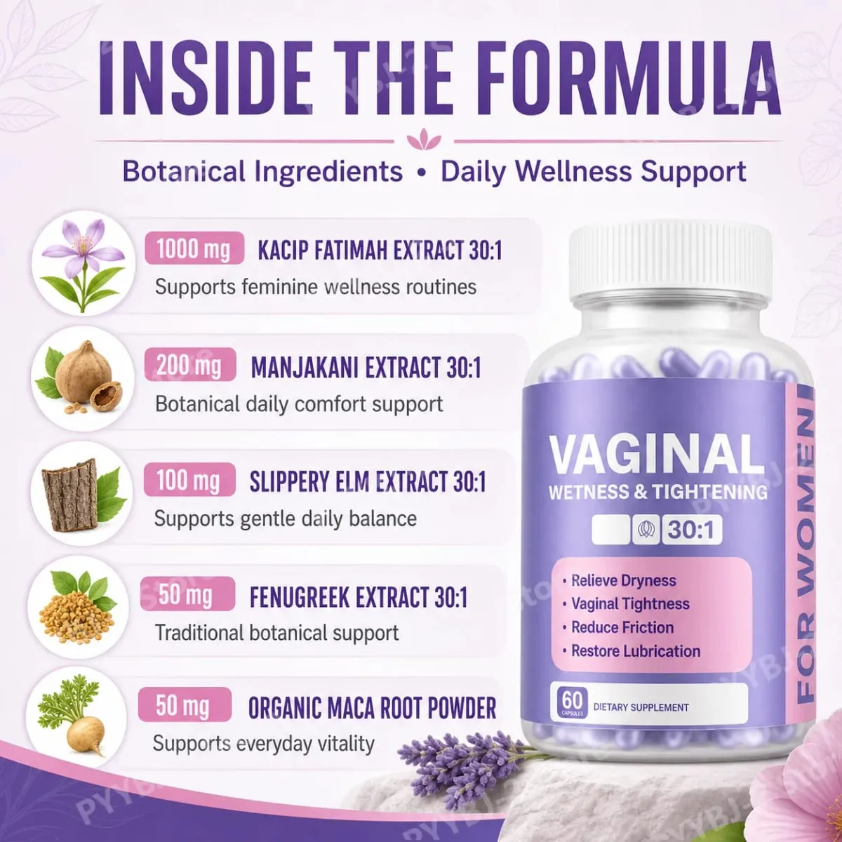 Women Vaginal Tightening Capsule Contain Maca Root & Fenugreek Support Elasticity PH Balance and Intimate Dryness Relief 60count