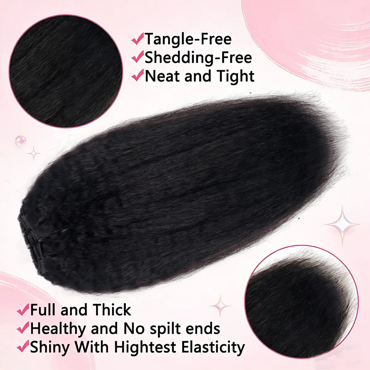 Yaki Straight Clip in Hair Extensions Synthetic hair 7Pcs hair Clip in for Women Soft Hair Everyday Special Events Easy to Style