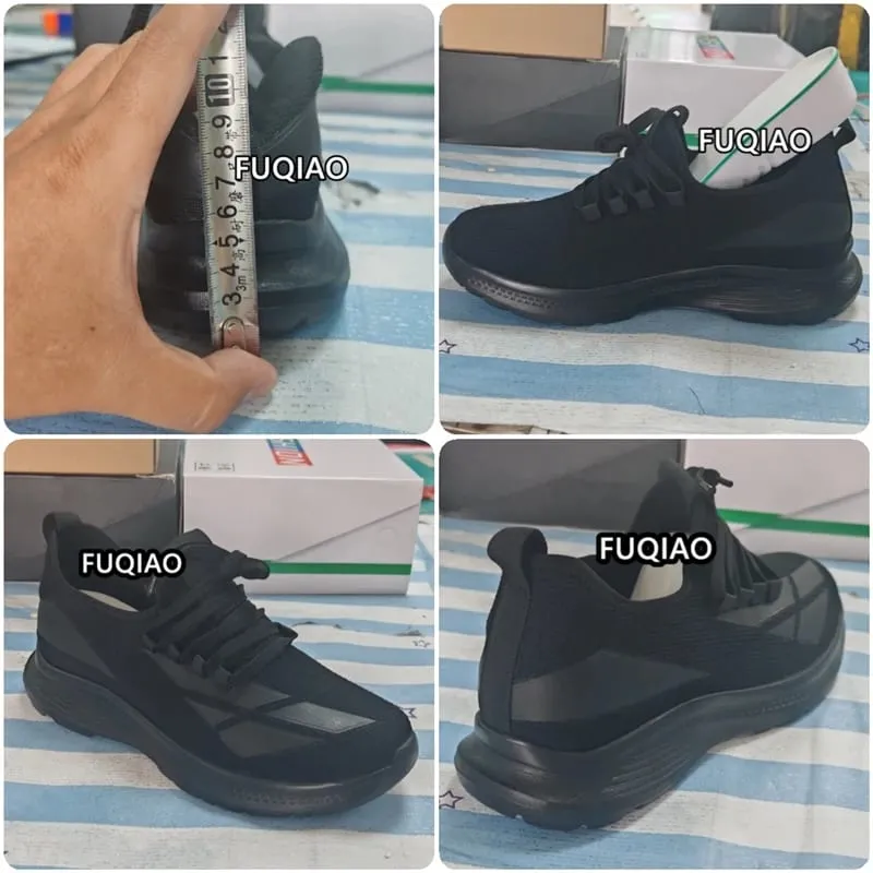 Men All Black Breathable Mesh Elevator Shoes 8Cm Invisible Height Increase Non Slip Casual Sports Daily Walking Workout Sneakers