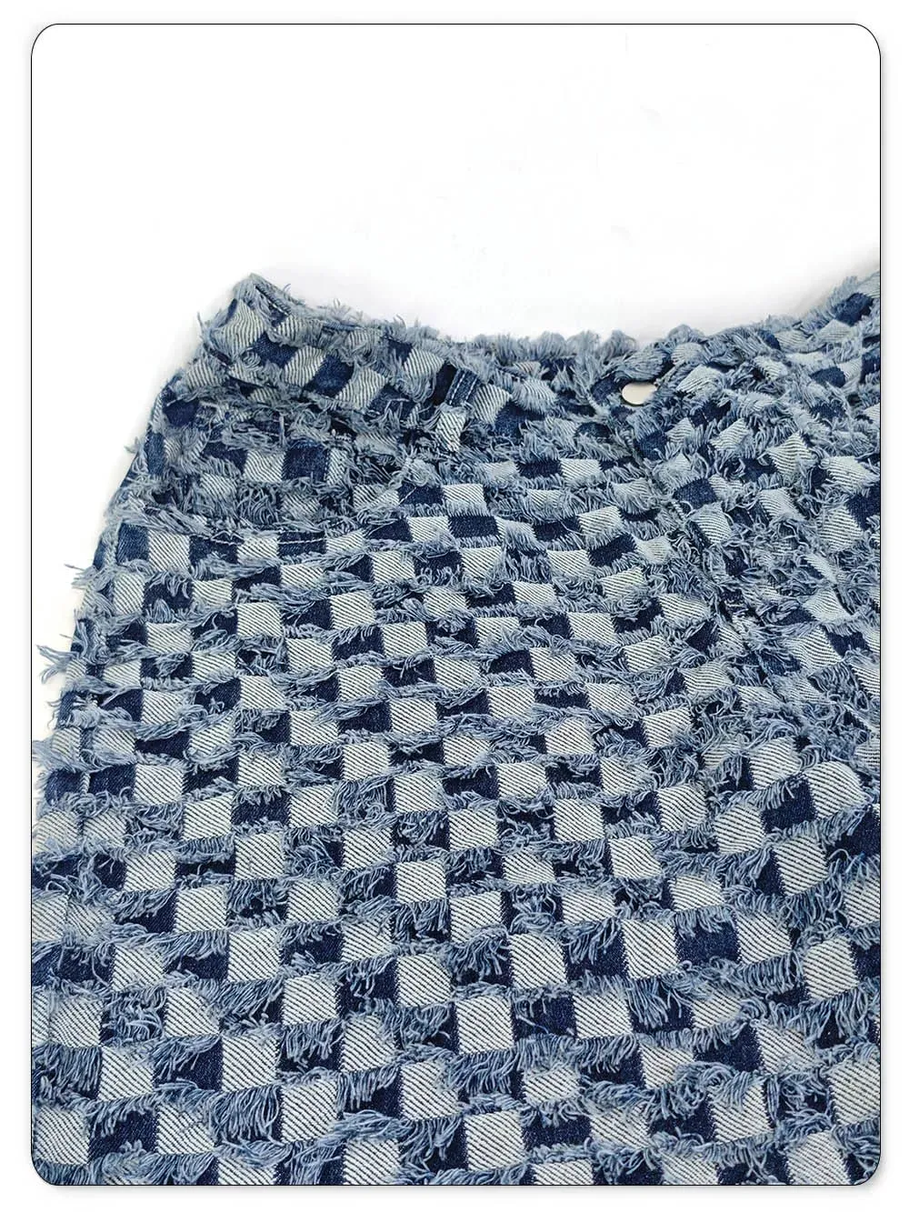 Men Fringe Checkerboard Jacquard Jean Shorts Casual Loose Wide Leg Raw Hem Knee Length Shorts Summer Bermuda Jeans