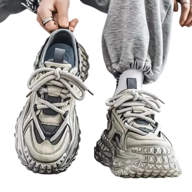 Men's Chunky Sneakers with Height Increased Platform Casual Microfiber Leather Fabric Tire Sole Designer Gym Shoes Free Shipping