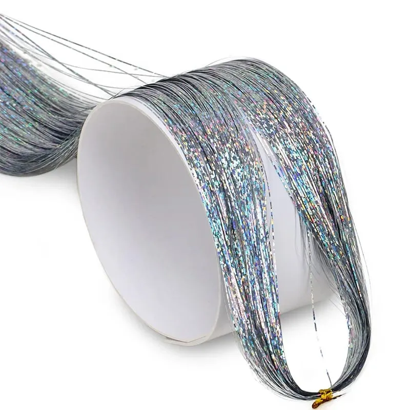 Sparkle Hair Tinsel Synthetic Rainbow Colored Strands Girls Headwear Hairbinge Hair Laser False Hair Extensions Decor Glitter
