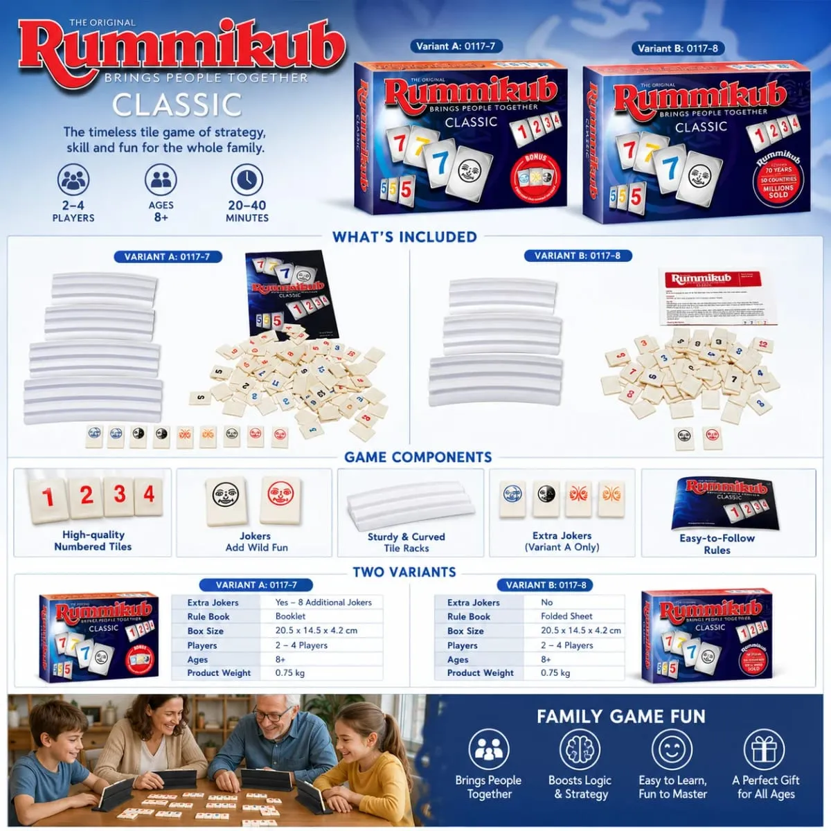 Rummikub Classic Number Tile Strategy Board Game with Racks Family Party Kids Adults English Version
