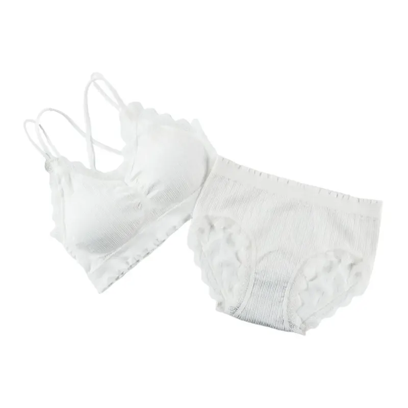 1 Set Casual Lace Dam Seamless BH Set V-hals Andas Underkläder Set Bekvämt med BH Pads Underkläder Set